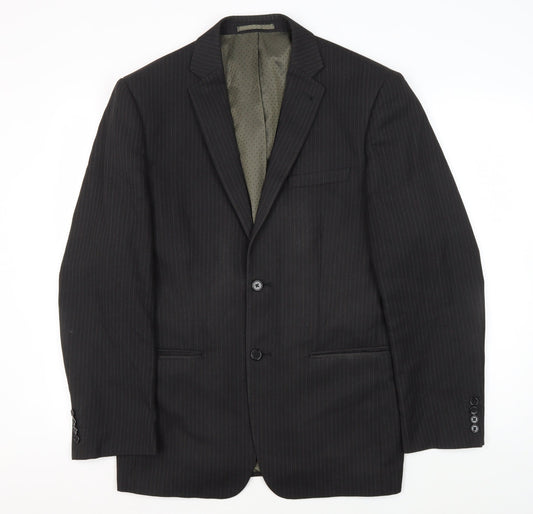Next Mens Black Pinstripe Blazer 40R Regular Fit