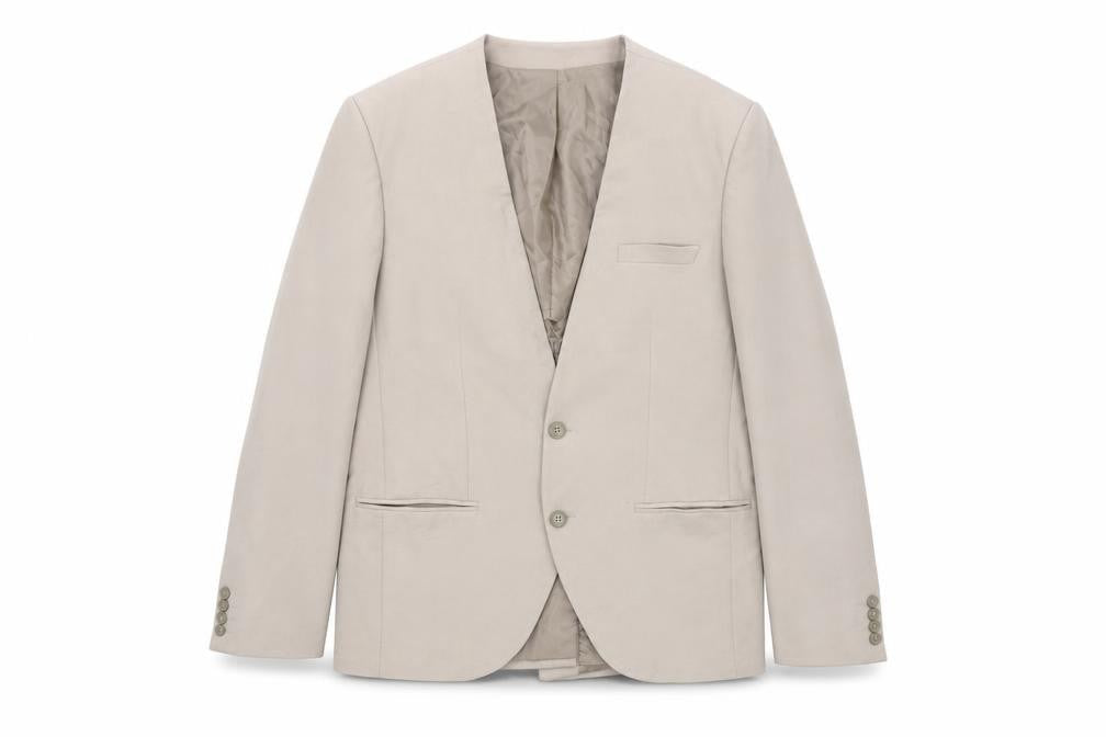 Front view of boohooMAN Beige Blazer, Men's, size 42, Two-Button