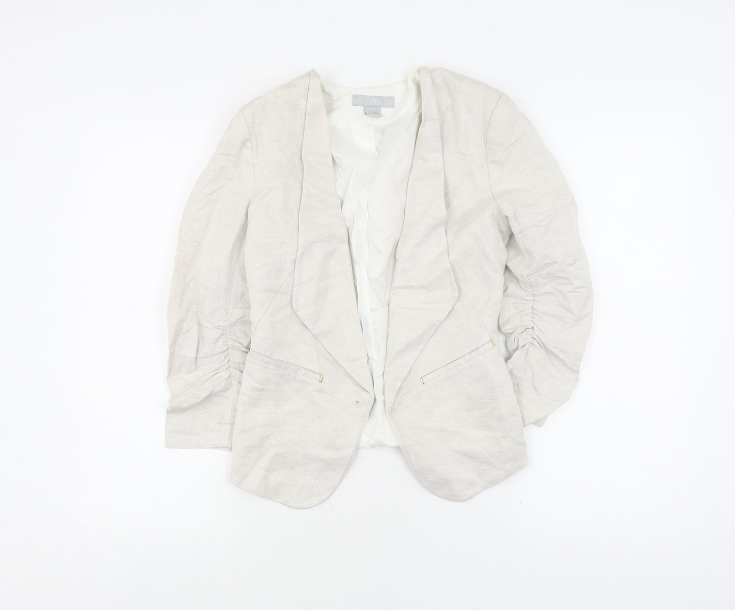 H&M Women's Beige Blazer Linen Mix Size 6 Regular Fit