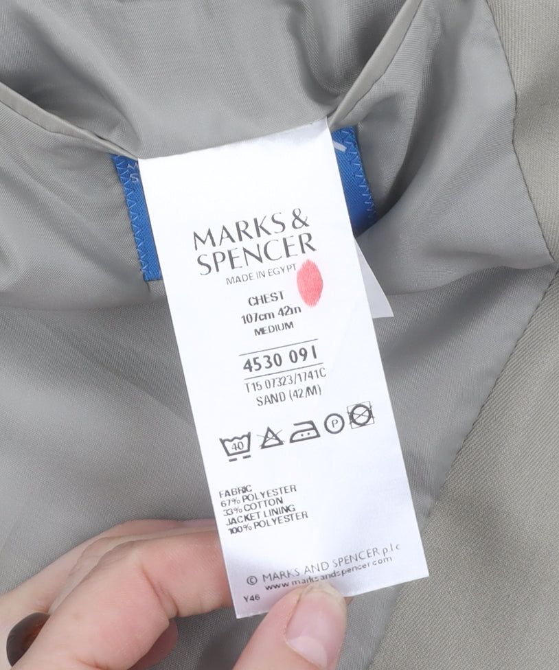 Marks and Spencer Men's Beige Blazer 42R Single-Breasted
