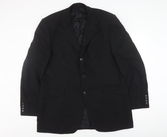 Jeff Banks Men's Black Wool Long Blazer, Chest 44L