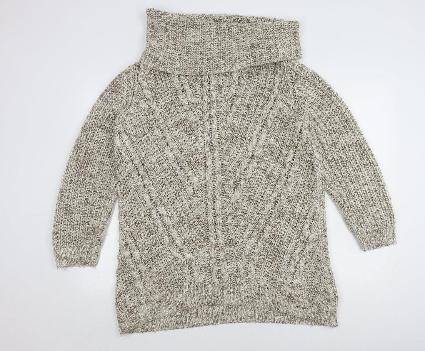 H&M Women's Beige Roll Neck Cable-Knit Jumper, M