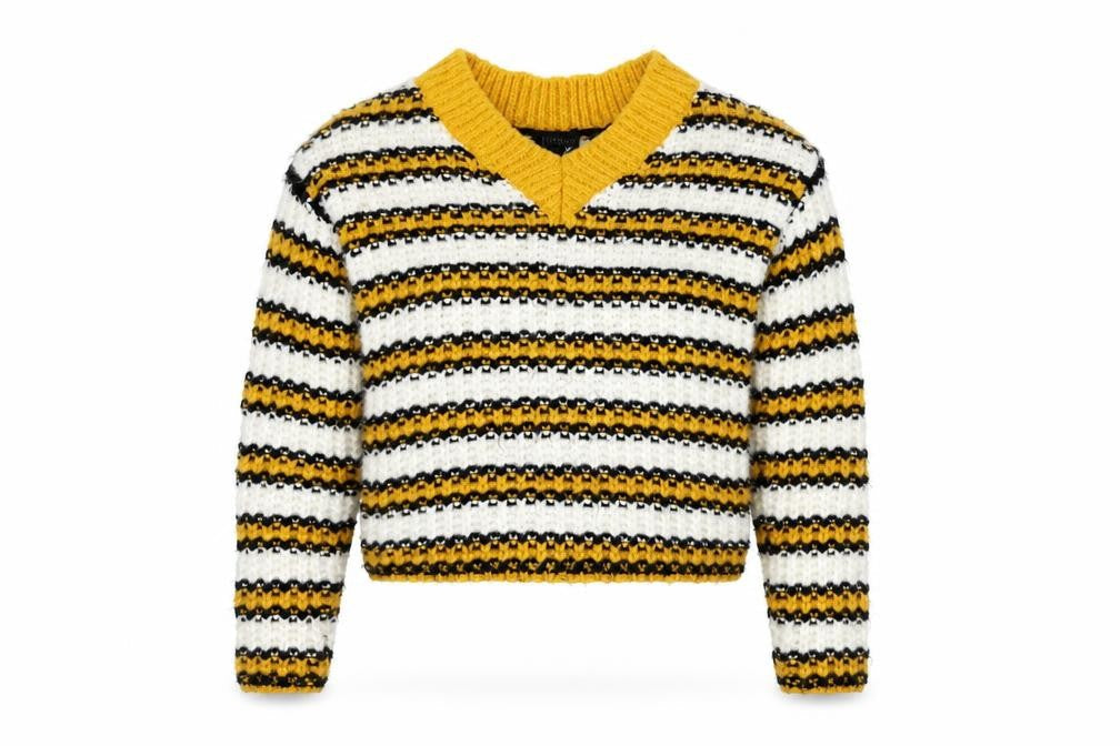Topshop Women's Multicoloured V-Neck Jumper - Size 6