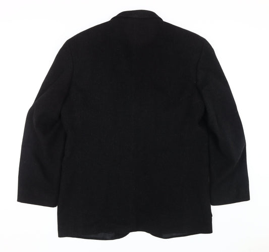 QUO Men's Black Wool Blazer, 42, Button Closure