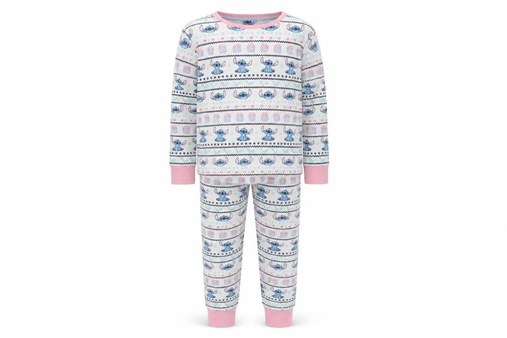 George Girls Lilo & Stitch Pyjama Set, Blue/White, 11-12 Years