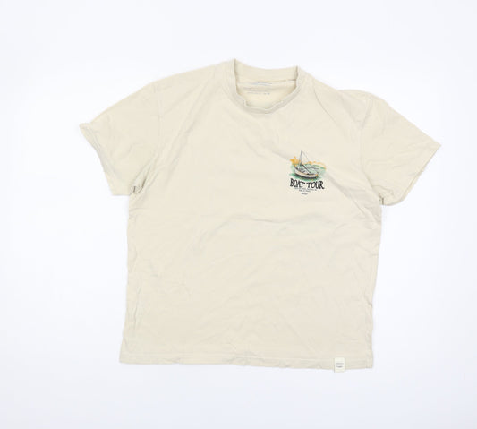 Pull&Bear Beige T-Shirt S Unisex Casual Graphic Summer