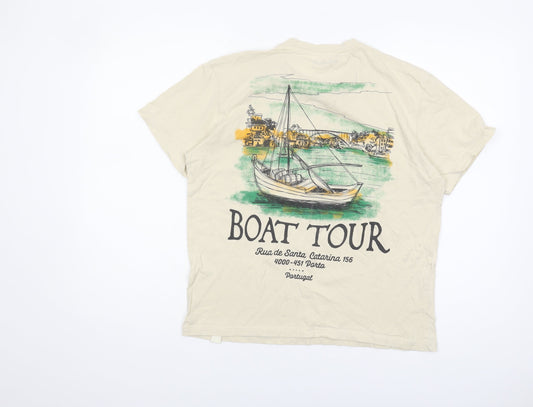 Pull&Bear Beige T-Shirt S Unisex Casual Graphic Summer