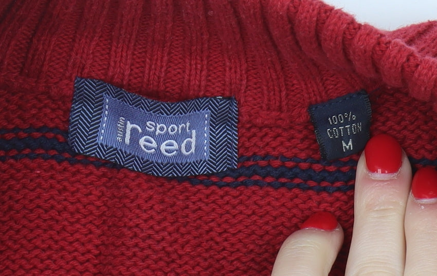 Austin Reed Men's Red Striped Full Zip Jumper M