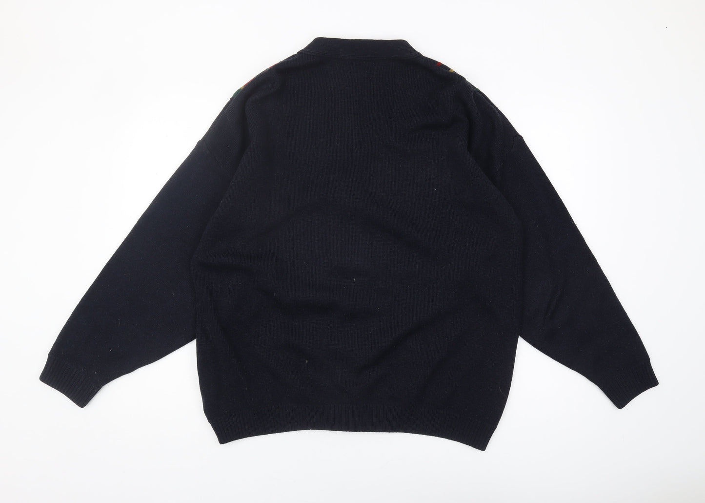 Club House Men's Black Argyle Cardigan - Medium