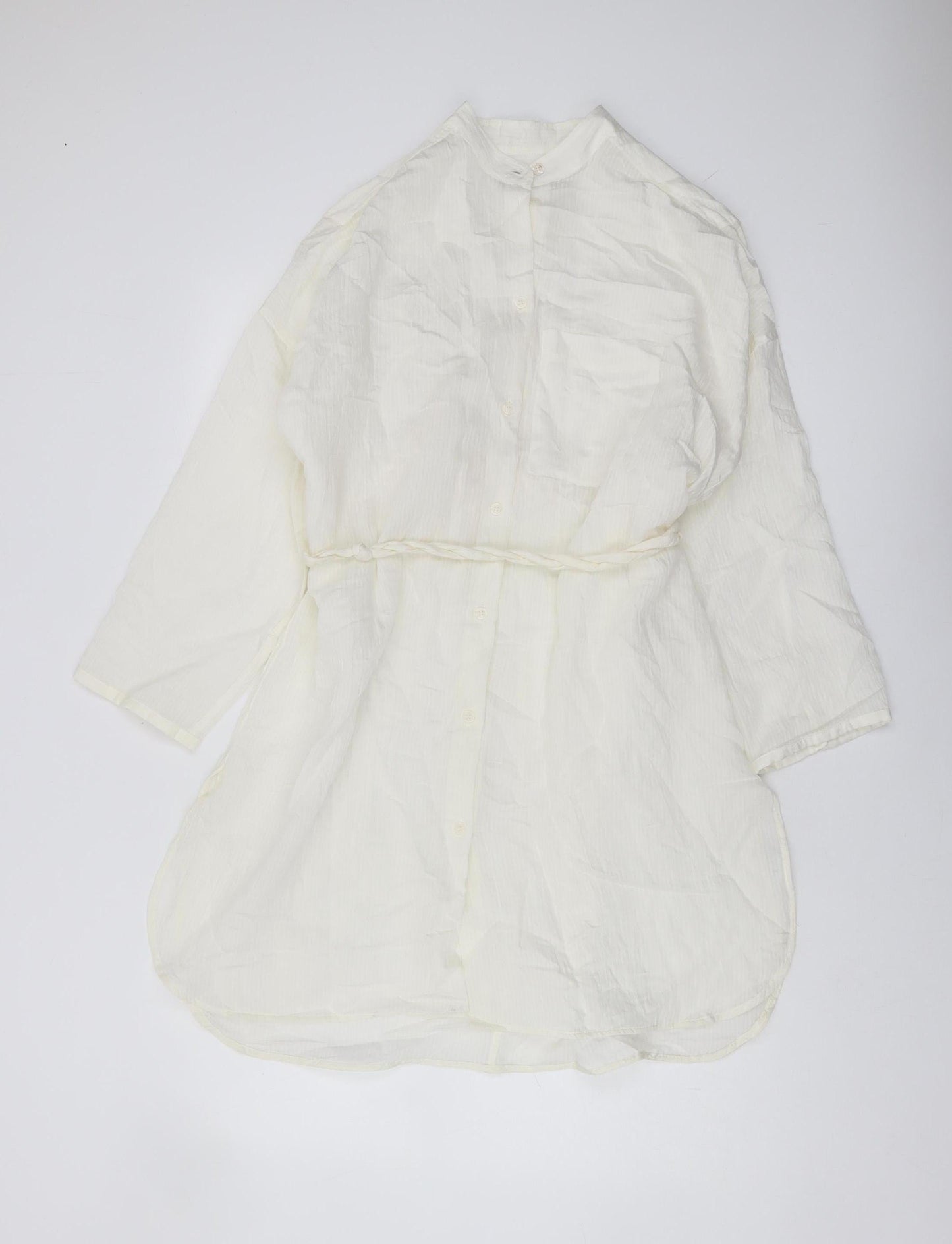 Zara Women's White XS Basic Blouse with Belted Waist