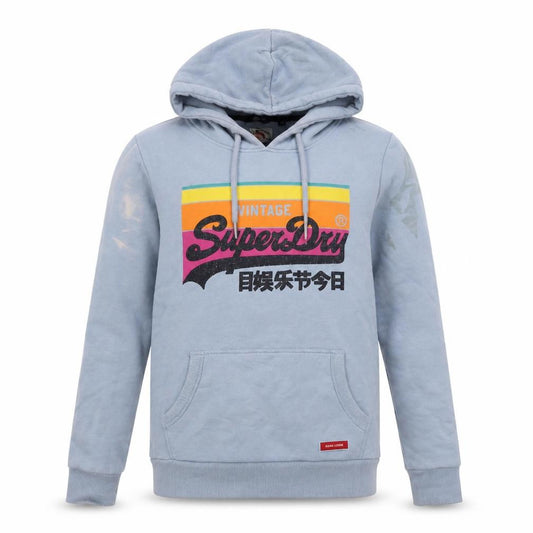 Unisex Adults UK 14 Regular Superdry Blue Pullover Hoodie