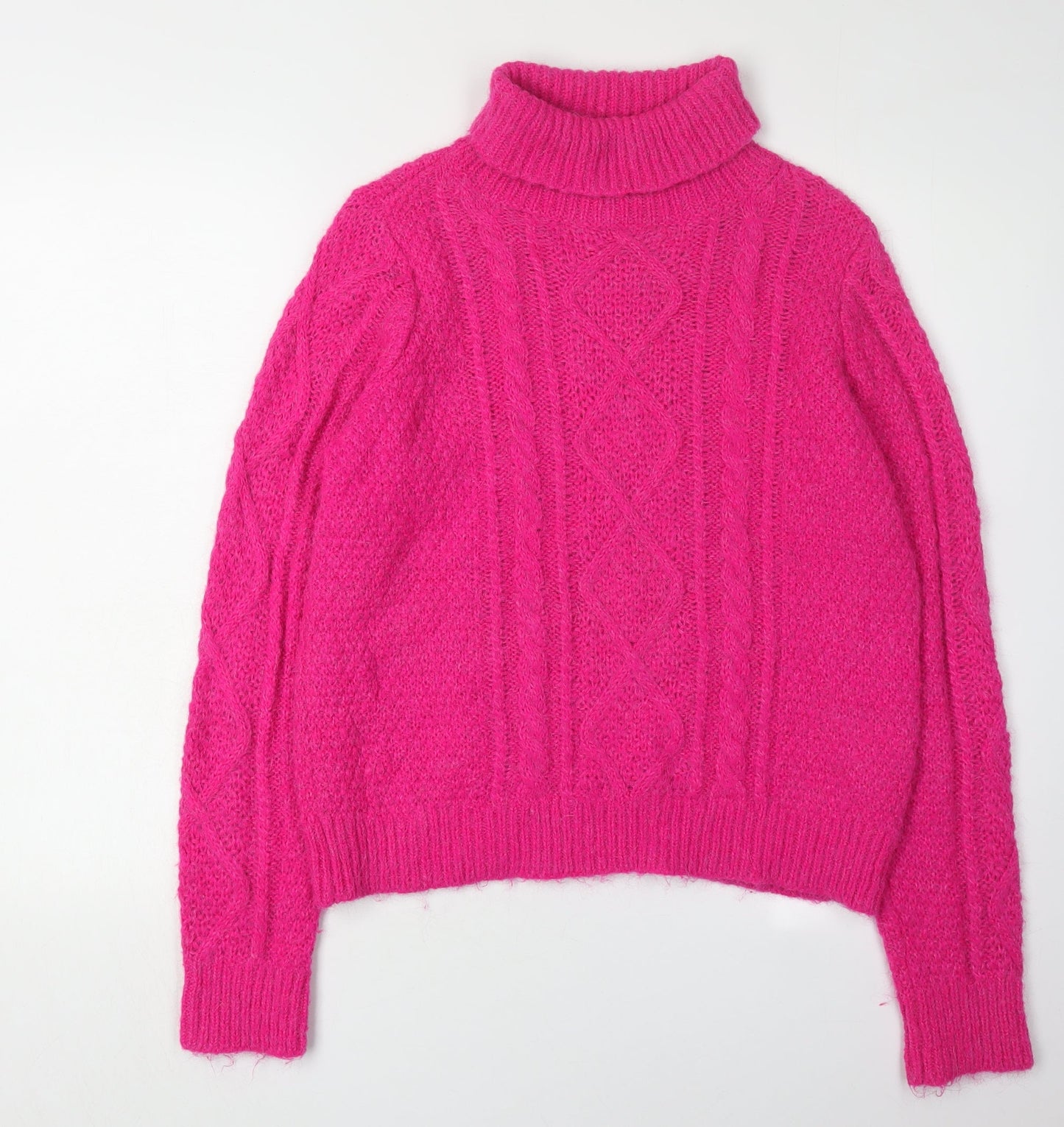 Boden Teens Pink Roll Neck Cable-Knit Jumper L