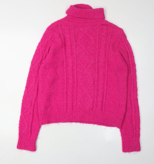 Boden Teens Pink Roll Neck Cable-Knit Jumper L