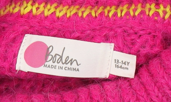 Boden Teens Pink Roll Neck Cable-Knit Jumper L