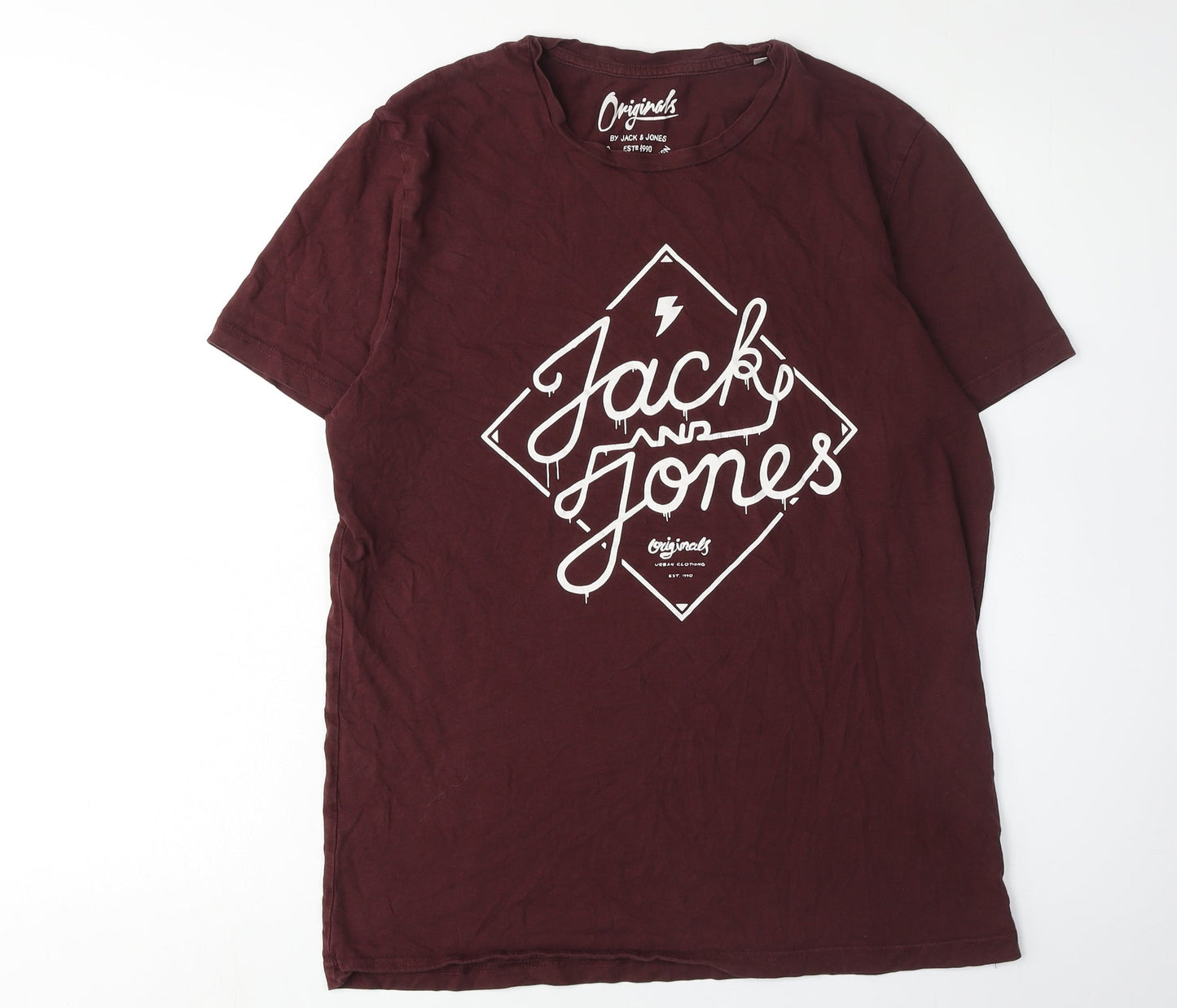 Jack & Jones Mens Red Graphic T-Shirt, Size L, Crew Neck