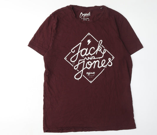 Jack & Jones Mens Red Graphic T-Shirt, Size L, Crew Neck