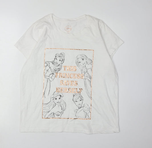 Disney Women's White Princess T-Shirt L Casual