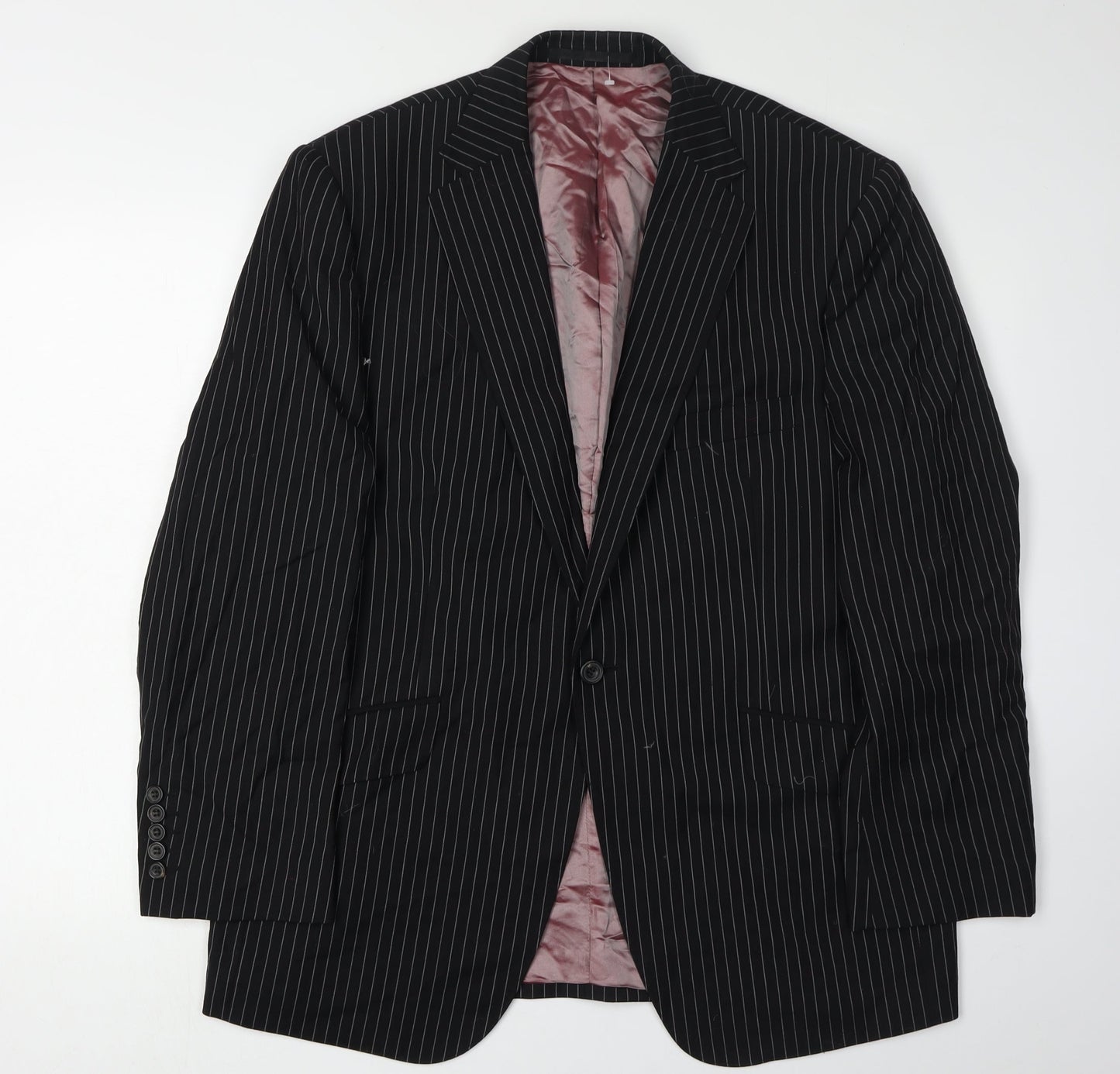 Marks and Spencer Men's Black Striped Wool Blazer 42S