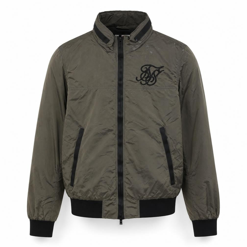 SilkSilk Men's Green Bomber Jacket L with Logo Accents