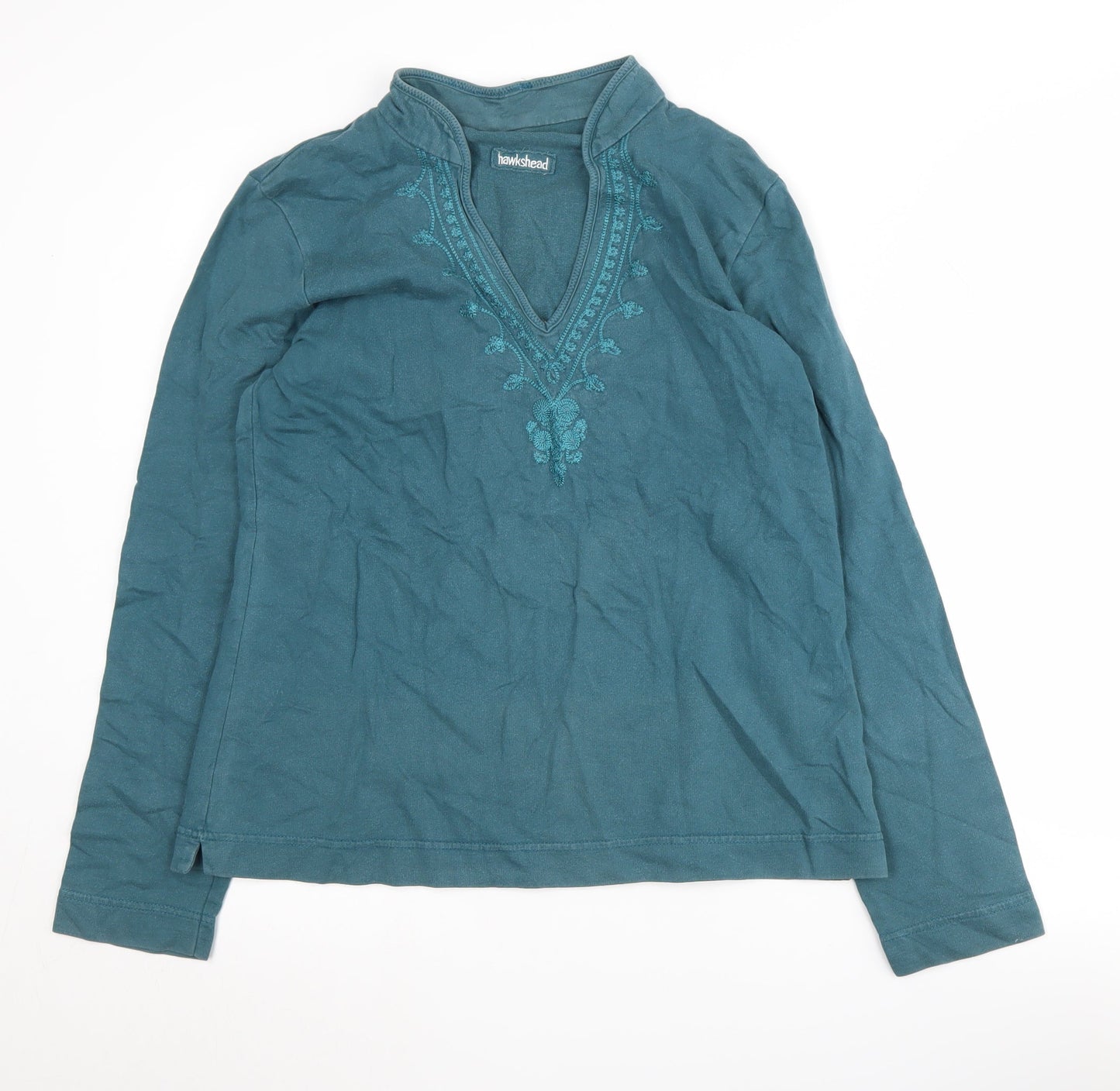 Hawkshead Women's Green V-Neck Long Sleeve Top Size 14