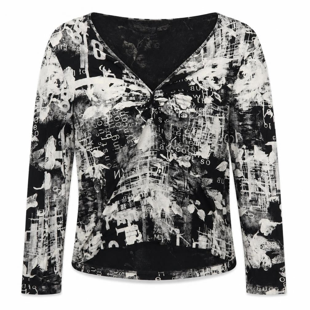 Brown Sugar Women's XL Black Geometric V-Neck Top