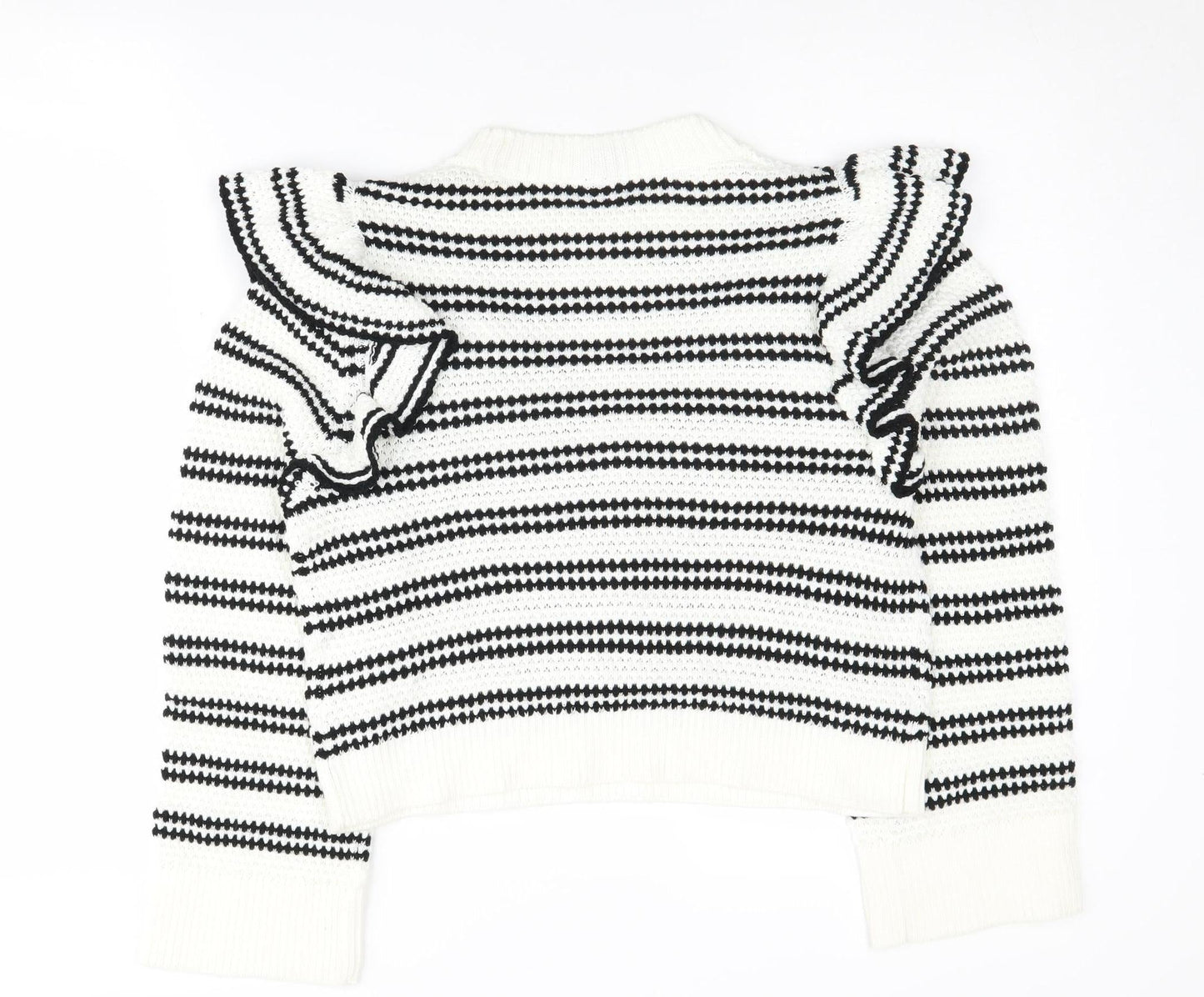 H&M Women's Striped Ruffle Pullover, XS, Black/White