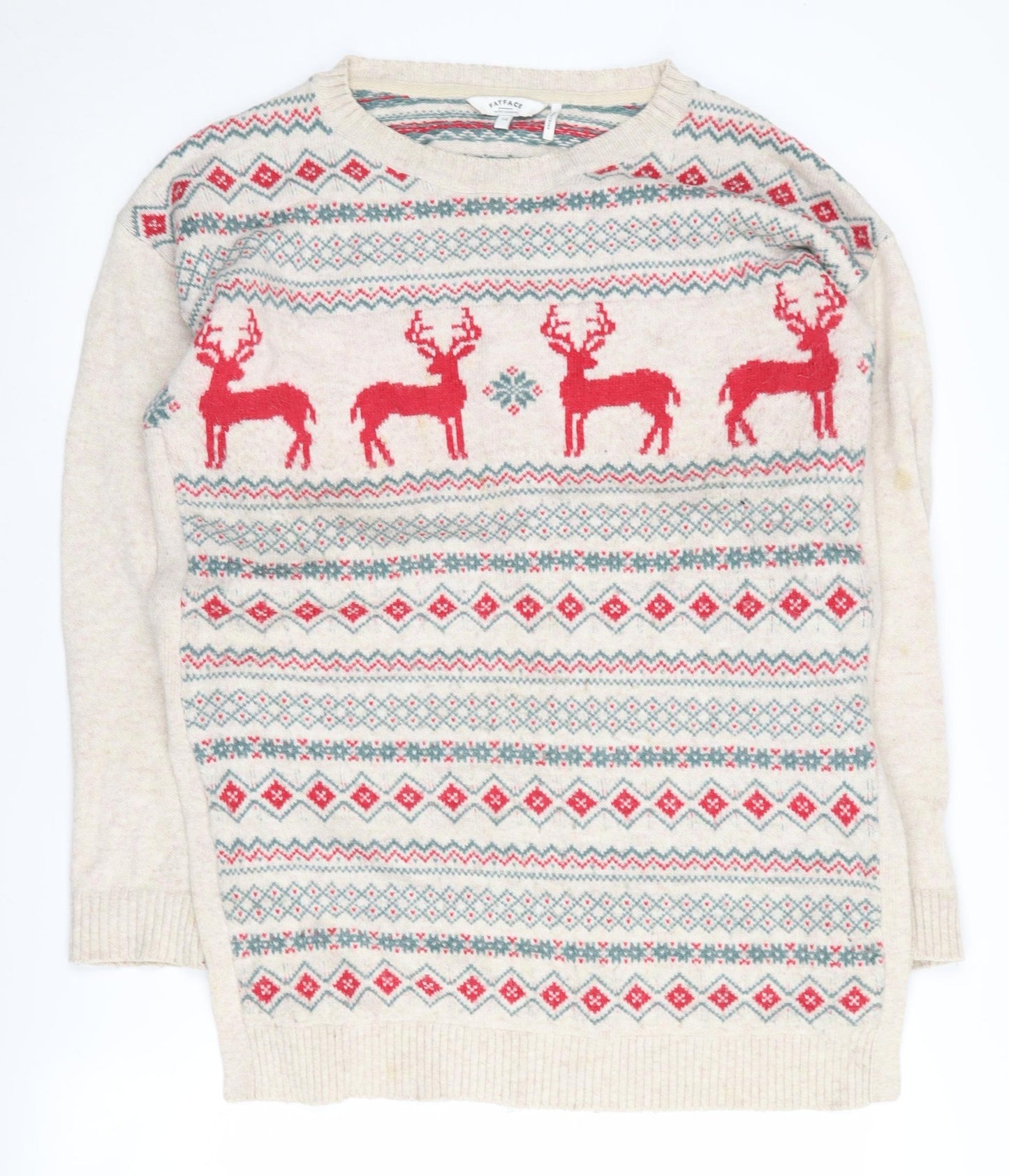 FatFace Women's Beige Christmas Jumper Size 14