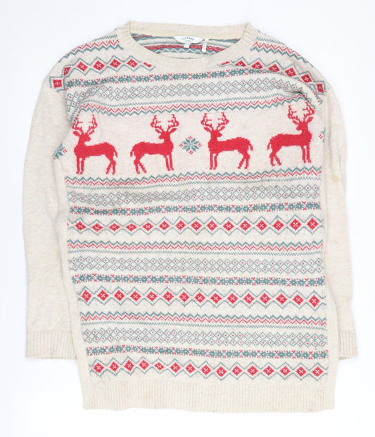 FatFace Women's Beige Christmas Jumper Size 14
