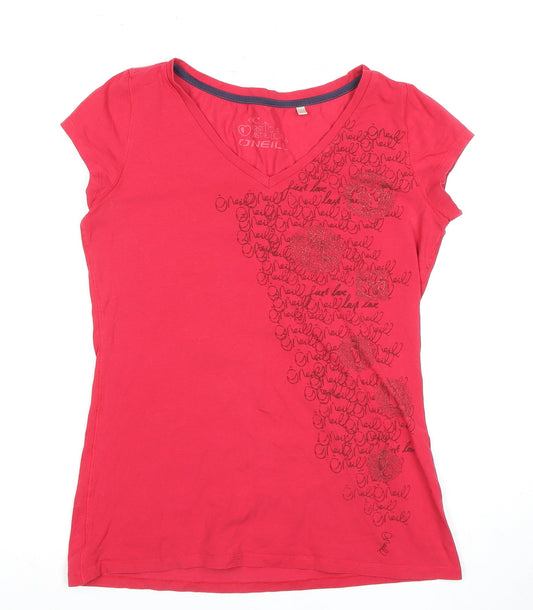 O'Neill Women's Red V-Neck T-Shirt, Size 7, Casual Wear