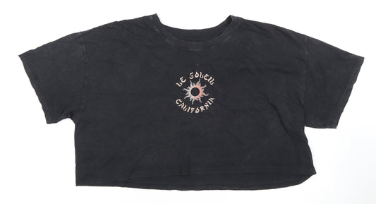 Hollister Women's Black Cropped T-Shirt, Size M, California Theme