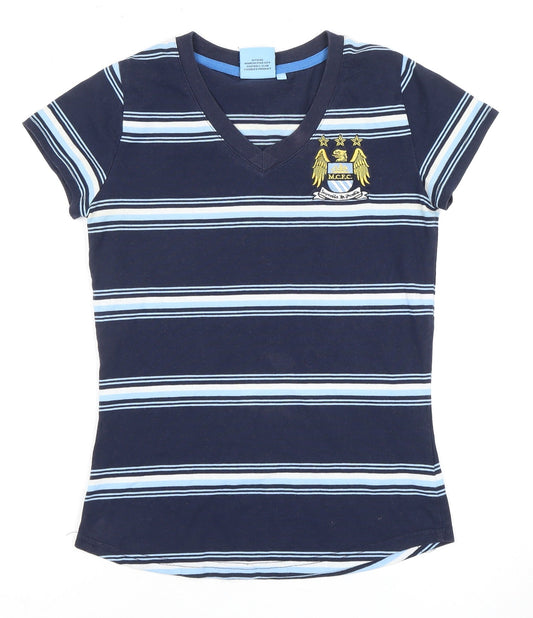 Manchester City Women's Striped T-Shirt - Blue, Size 8