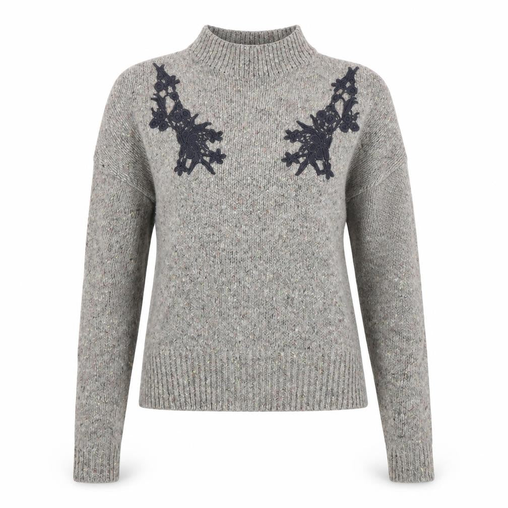 Front view of French Connection Women's Grey High Neck jumper, S