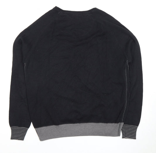 Ringspun Men's Black Pullover Jumper - Size L, V-Neck