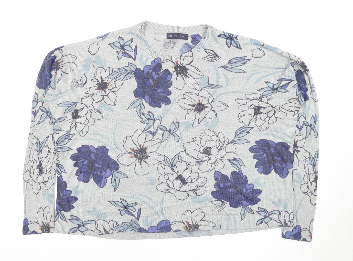 Marks and Spencer Women's Grey Floral Crew Neck Top