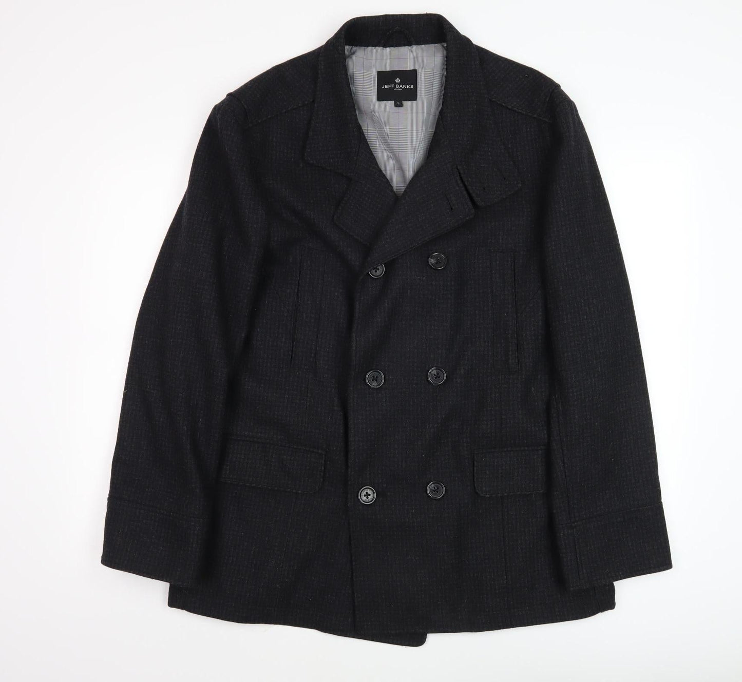Jeff Banks Men's Black Wool Pea Coat L