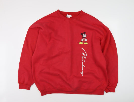 Disney Unisex Red L Mickey Mouse Pullover Sweatshirt