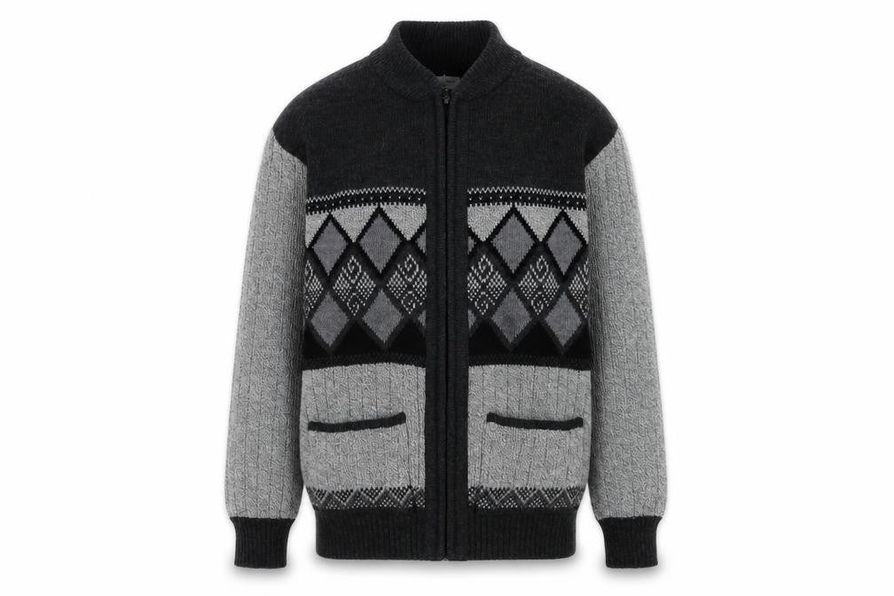 Bellisimo Men's Grey Argyle Knit Jacket M