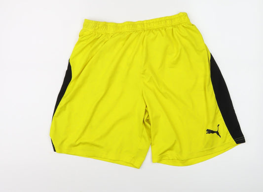 Puma Men's Yellow Athletic Shorts, Size L