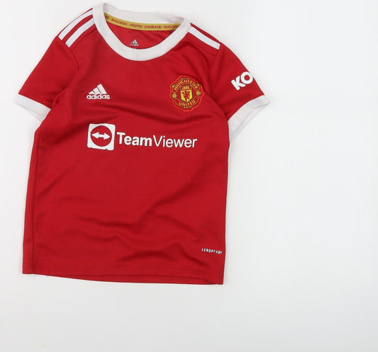 Adidas Boys Red Football Jersey T-Shirt, Size 18