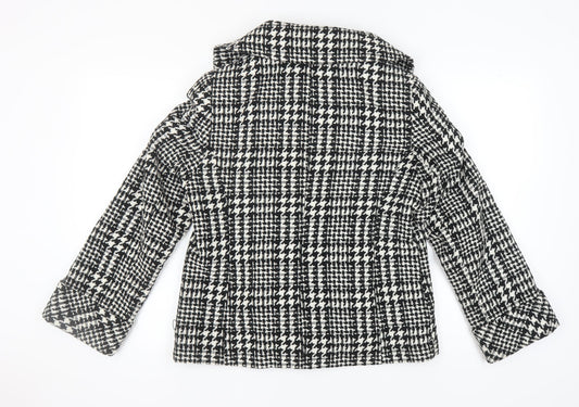 BHS Women's Black Check Pea Coat Size 14 Lined