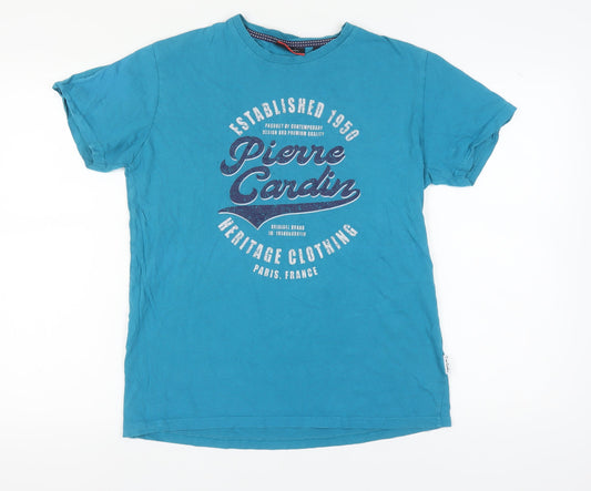 Pierre Cardin Men's Blue Crew Neck T-Shirt, Size M
