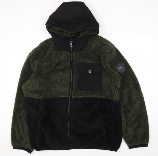 Michael Kors Men's Green Black Fleece Hooded Jacket L