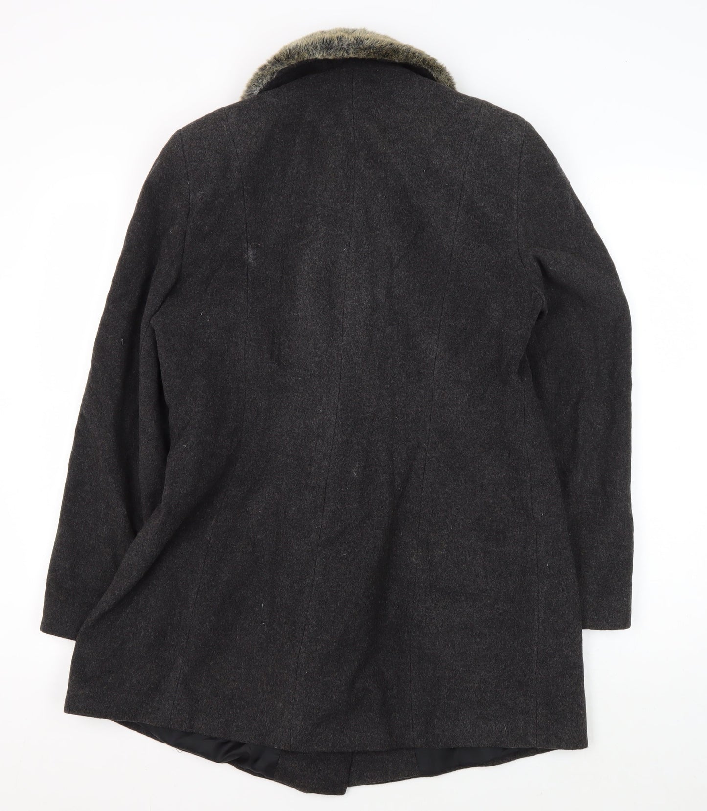 Nuage Women's Black Wool Pea Coat Size 12 Fur Trim