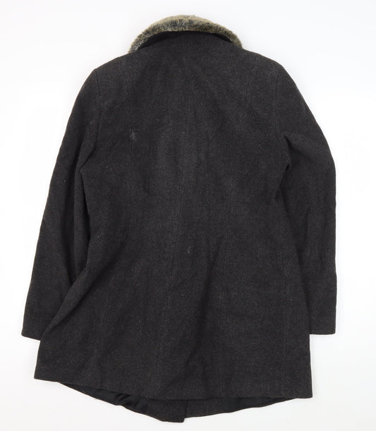Nuage Women's Black Wool Pea Coat Size 12 Fur Trim