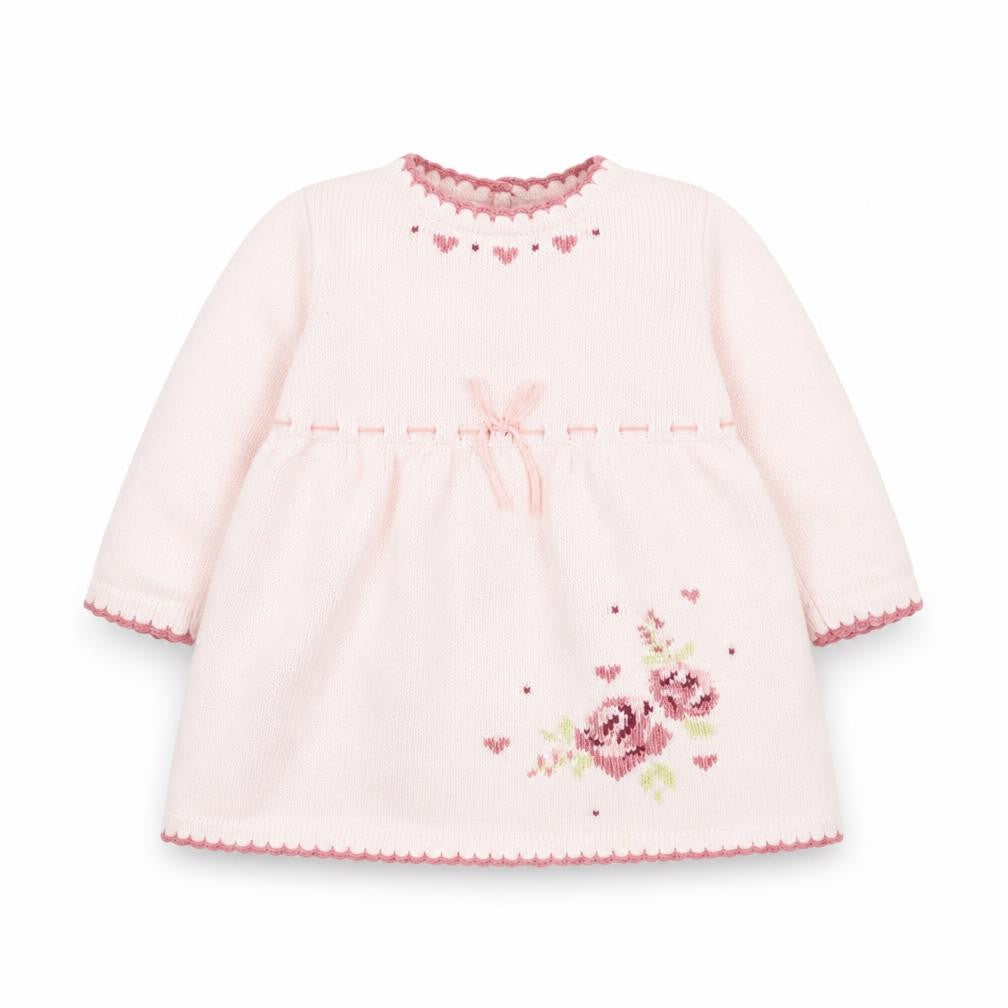 Front view of Dylan & Abby girls’ pink floral dress 3-6 months