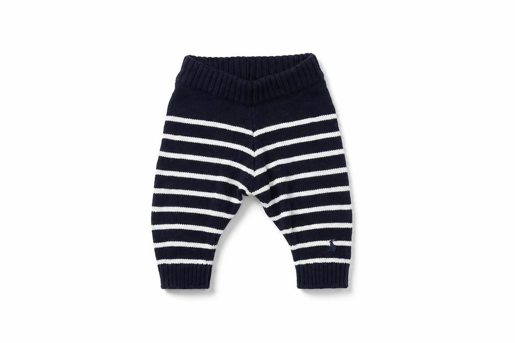 Unisex Baby Blue Striped Cotton Knit Trousers, Size Up to 1M
