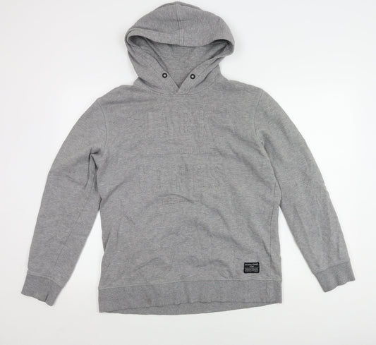 Jack & Jones Men's Grey Hoodie, 1X, Logo Accent