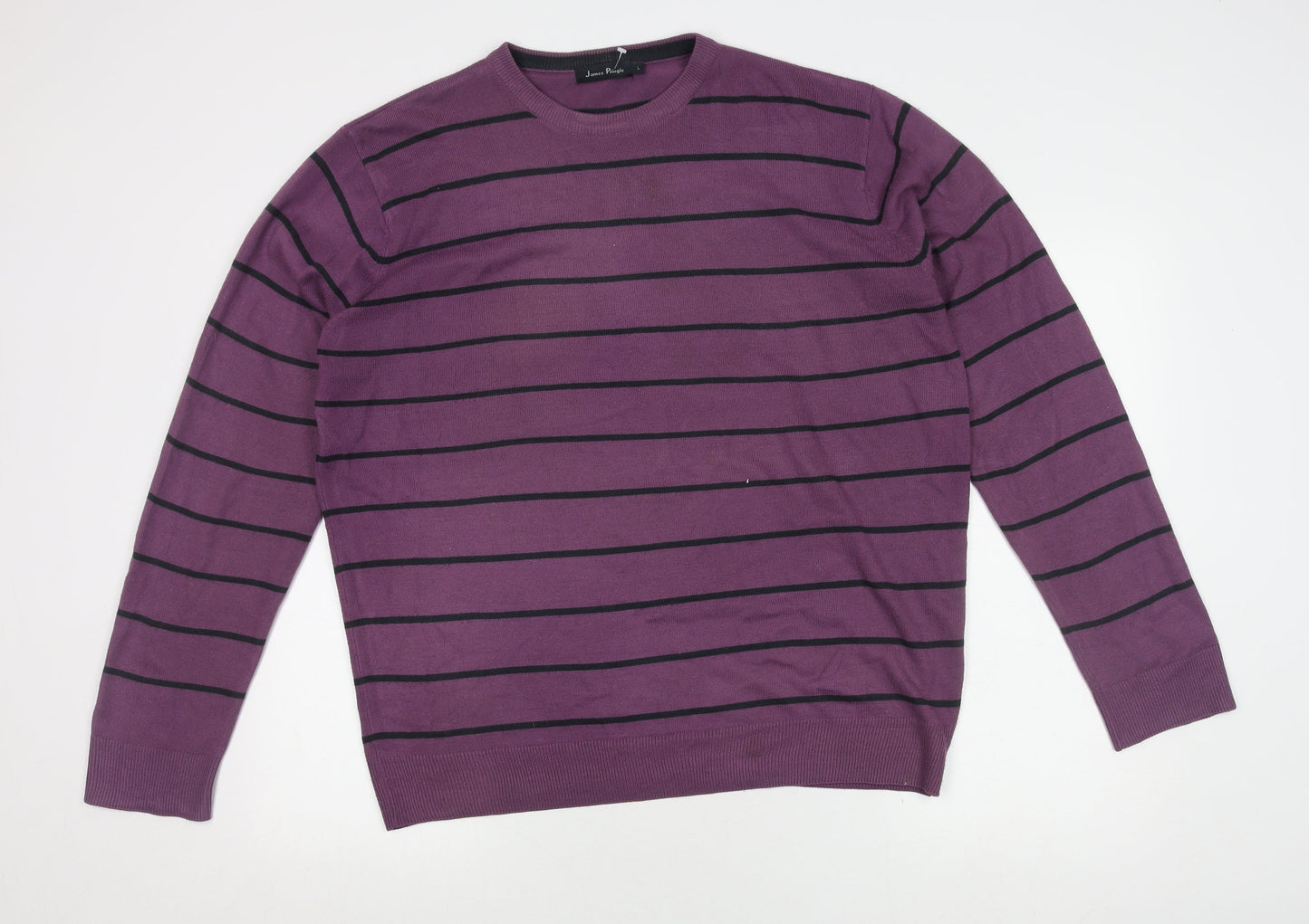 James Pringle Men's Purple Striped Pullover Jumper, L