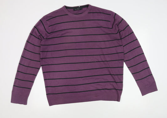 James Pringle Men's Purple Striped Pullover Jumper, L
