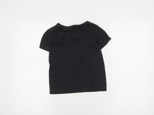 Disney Girls Black T-Shirt 7-8 Years Graphic Logo